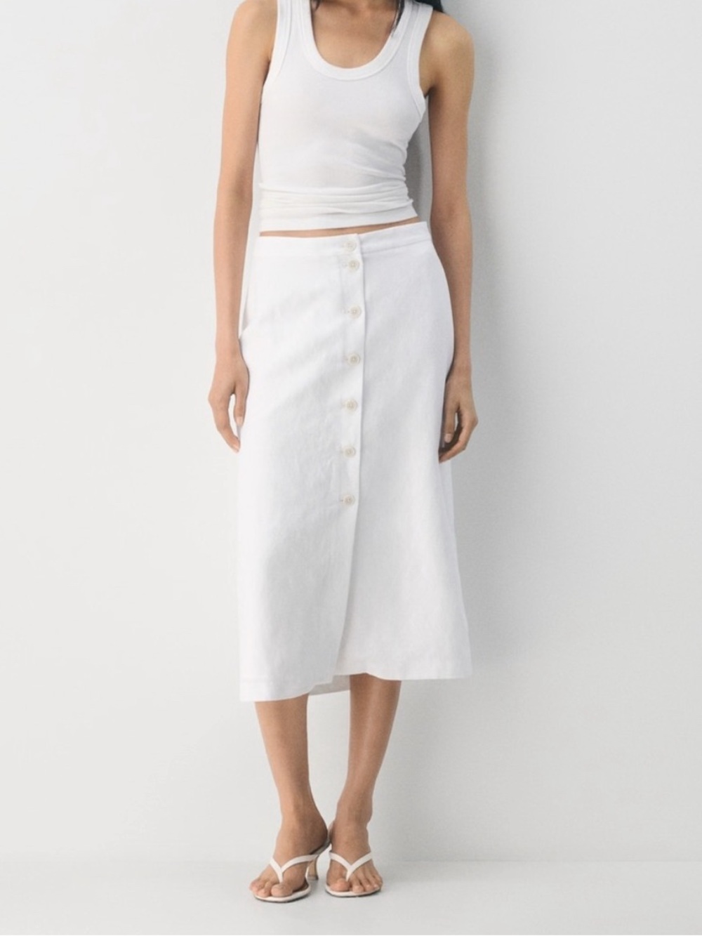 Wilfred White Button-Front Midi Skirt